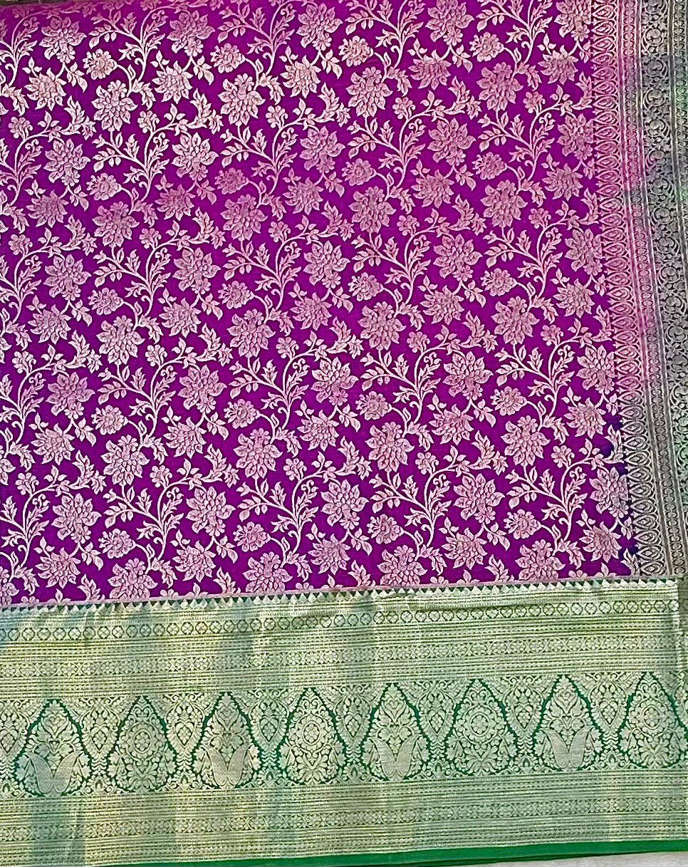 Purple with green kanjivaram saree