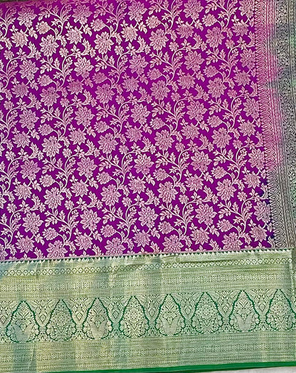 Purple with green kanjivaram saree