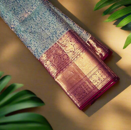 METALLIC BLUE KANJIVARAM  SILK
