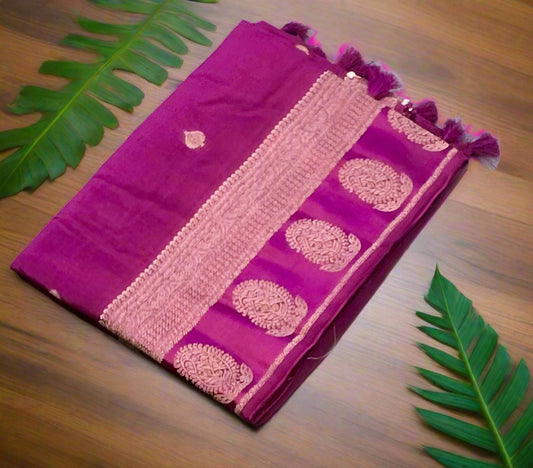 DARK PINK  WITH GOLD BANARAS CRAPE