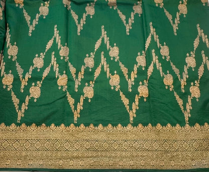 DARK BOTTLE GREEN  PURE RAWMANGO SAREE