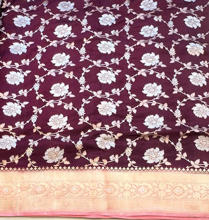 DARK BROWN PURE BANARAS KATAAN JAAL SAREE