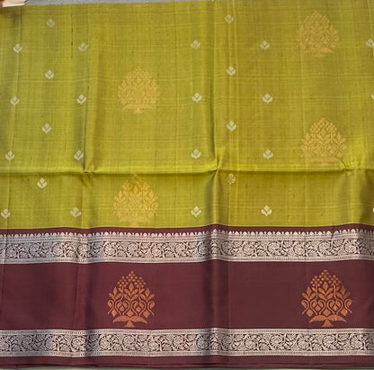 MEHENDI GREEN WITH CHOCLATE BROWN KANJIVARAM SOFT SILK