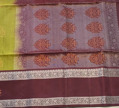 MEHENDI GREEN WITH CHOCLATE BROWN KANJIVARAM SOFT SILK