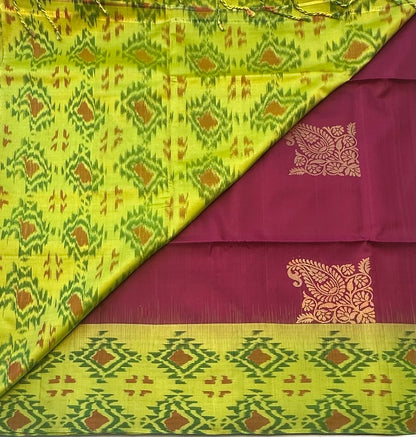 MAGENTA PINK ND PISTA GREEN KANJIVARAM SOFT SILK