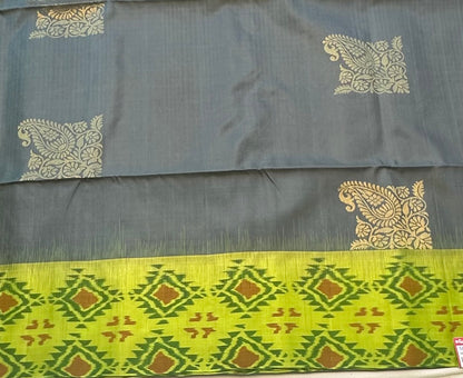 GREY ND PISTA GREEN KANJIVARAM SOFT SILK
